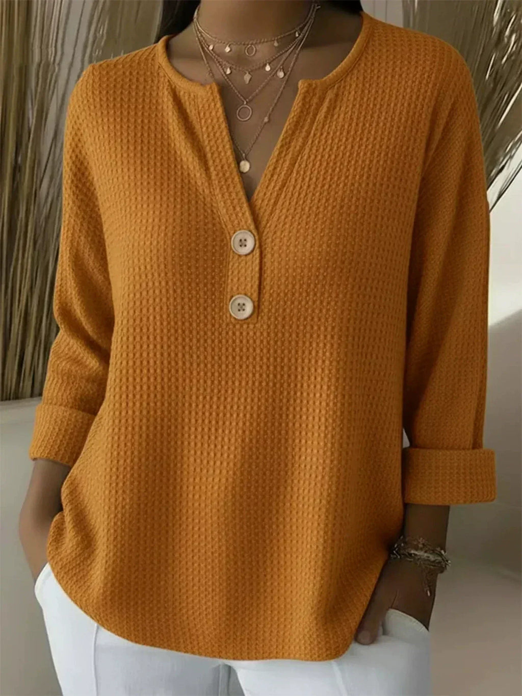 Lucía | Suéter Henley Gofrado con Botones