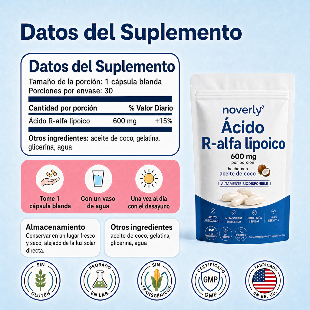 Ácido R-Alfa Lipoico 600 mg Máxima Potencia — Apoyo Nervioso