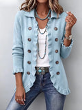 Consolata | Chaqueta de Punto Azul Polvo con Volantes