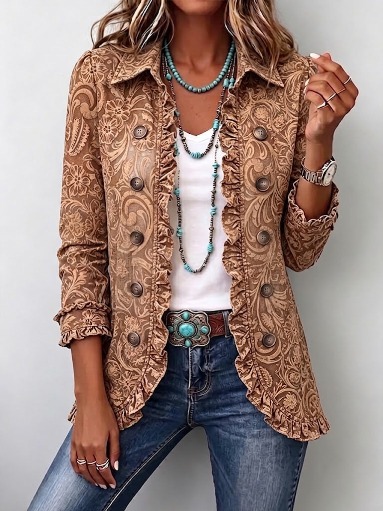 Bruna | Chaqueta Floral Vintage con Volantes
