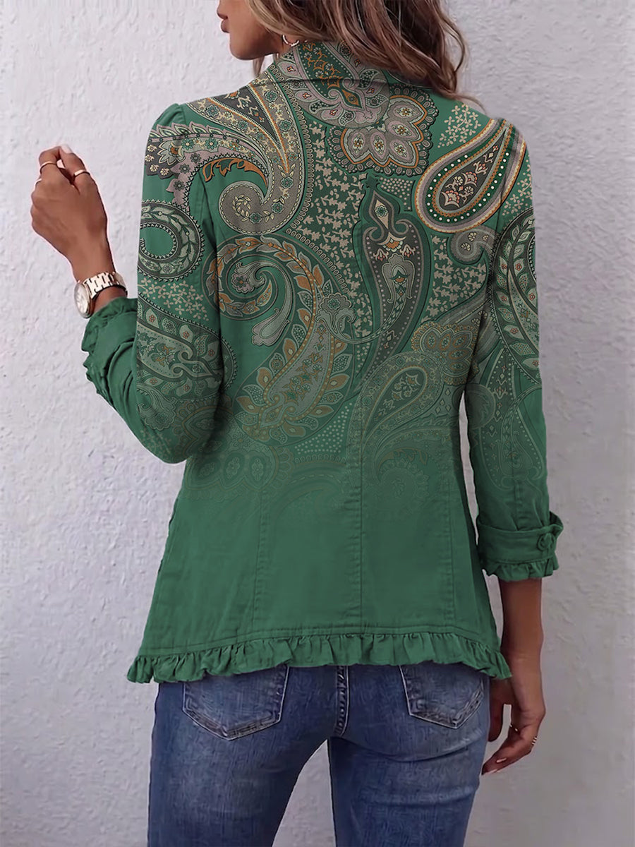 Addolorata | Chaqueta Estampado Cachemir Verde con Volantes