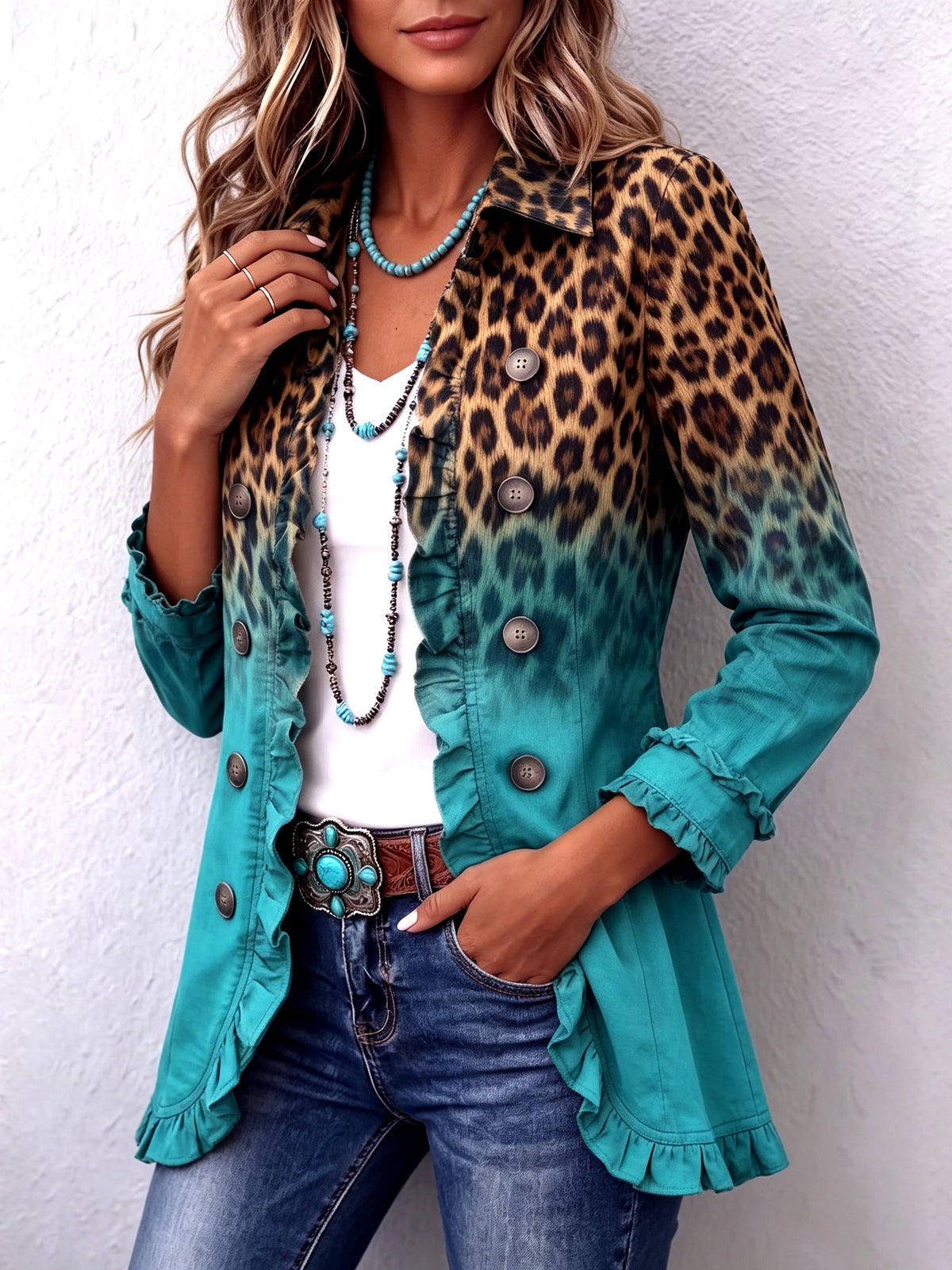 Giuseppina | Blazer Leopardo Difuminado con Volantes