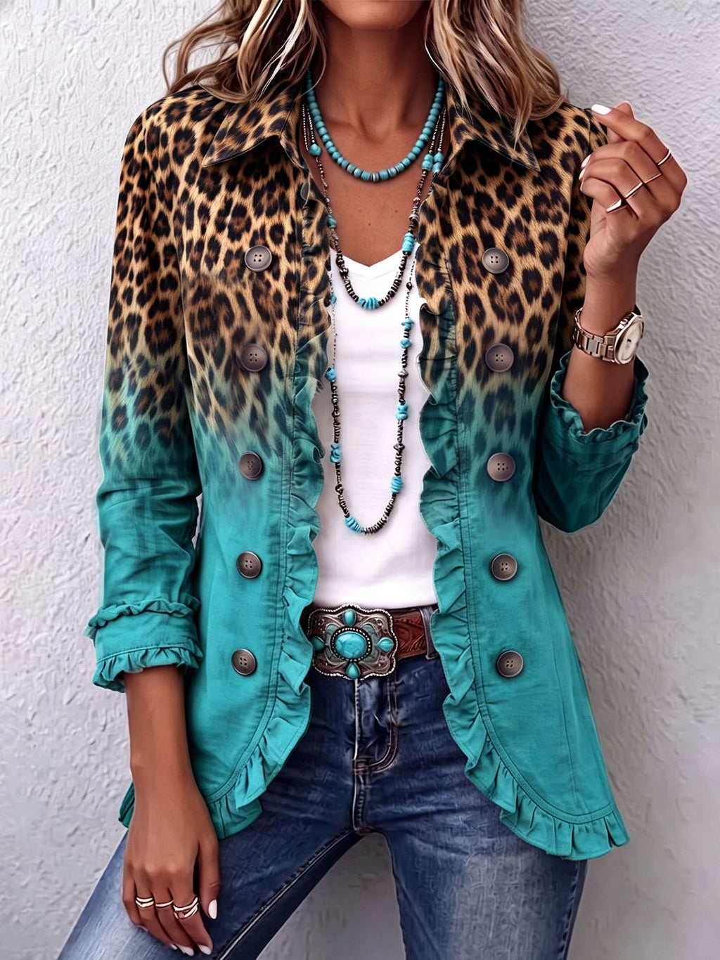 Giuseppina | Blazer Leopardo Difuminado con Volantes