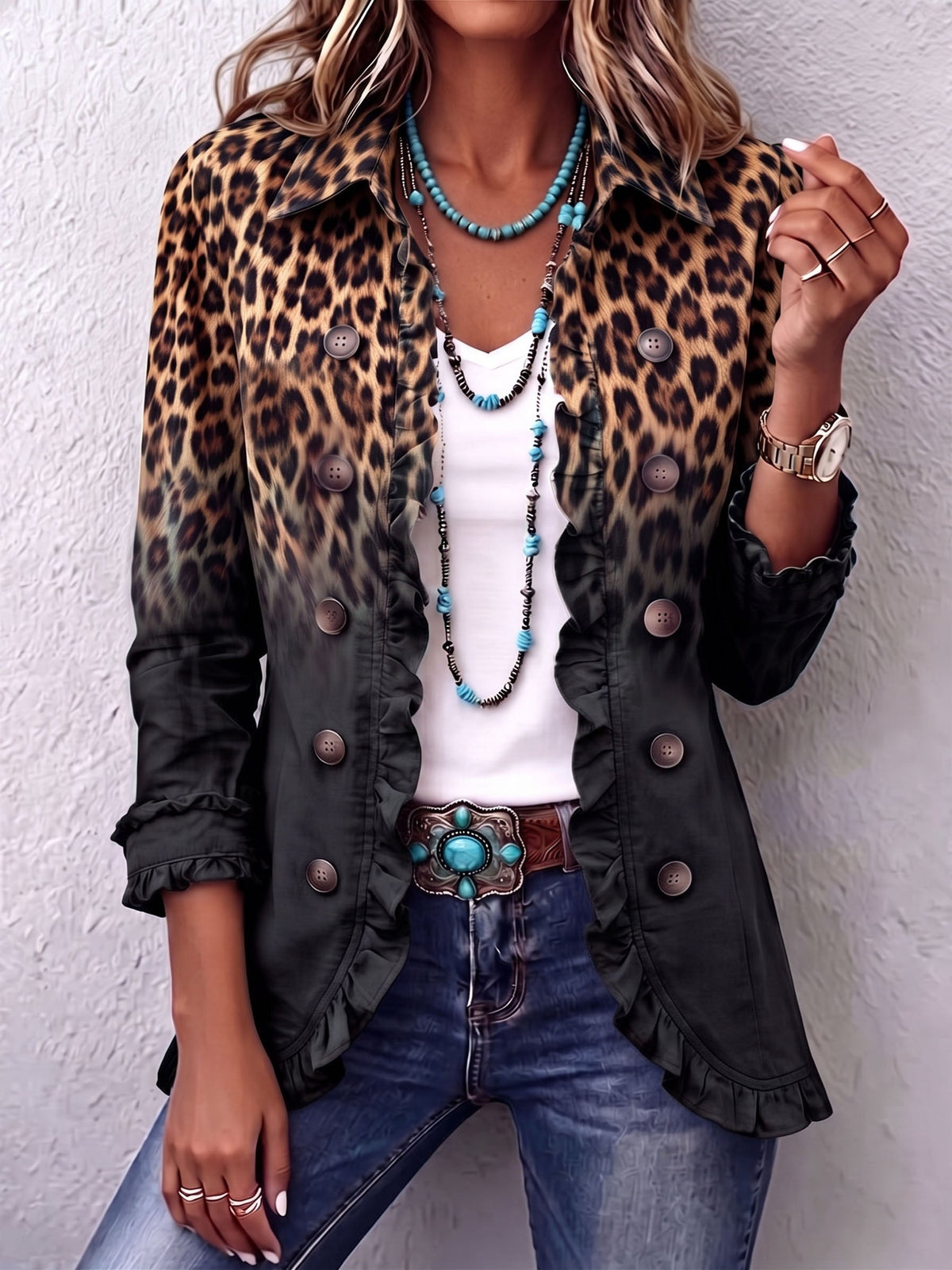 Erminia | Blazer Leopardo Negro con Volantes