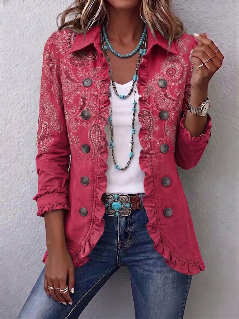 Agnese | Chaqueta Estampado Cachemir Rosa con Volantes