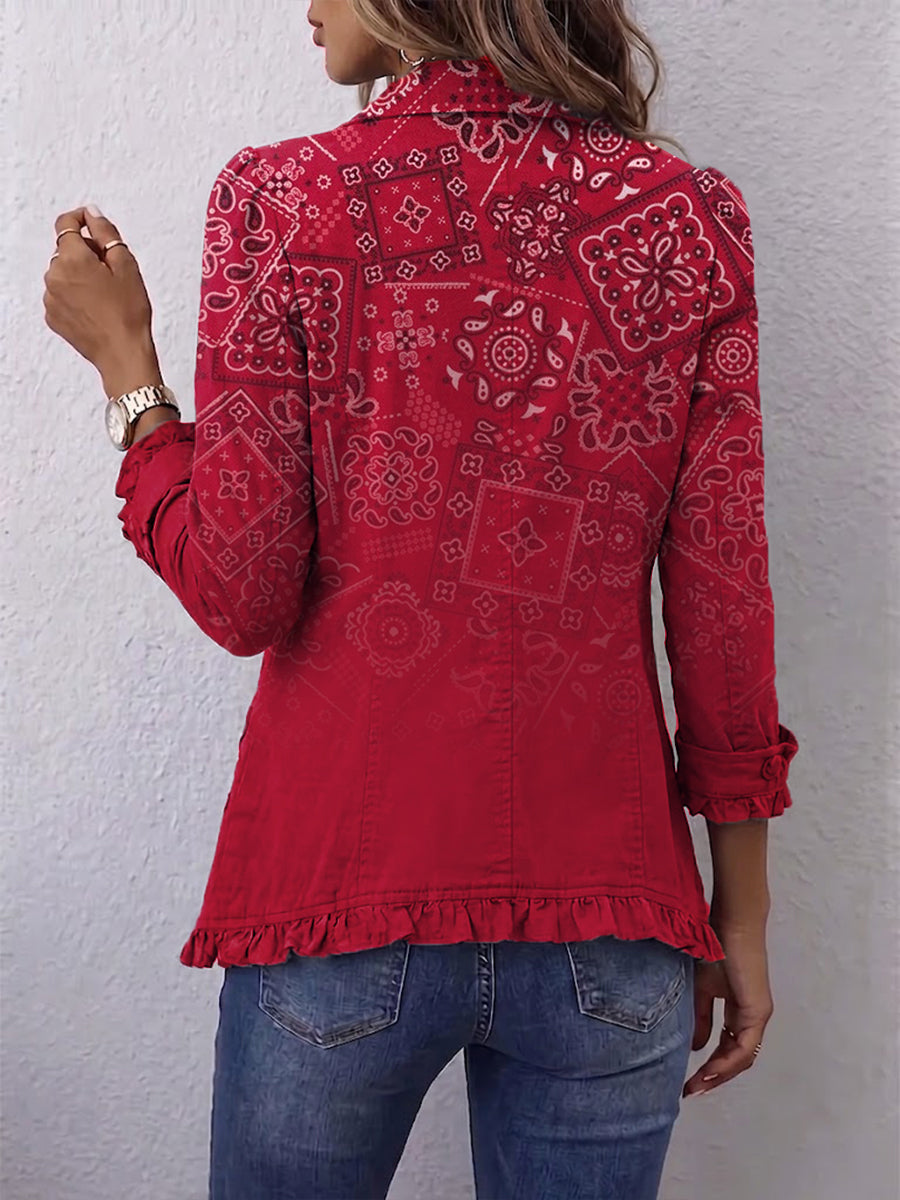 Santina | Chaqueta Estampado Cachemir Difuminado con Volantes