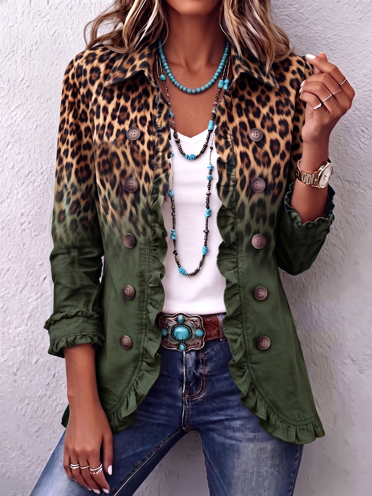 Giuseppina | Blazer Leopardo Difuminado con Volantes